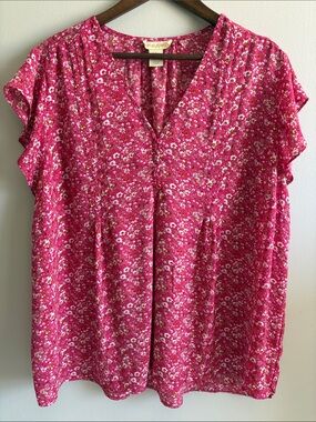 Cynthia Rowley 2X Pink Floral Ruffle Sleeve Blouse